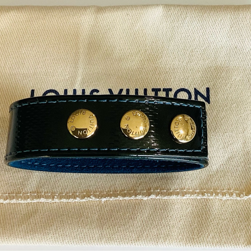 Louis Vuitton Vip Vernis Black Patent Leather Triple Snap Bracelet